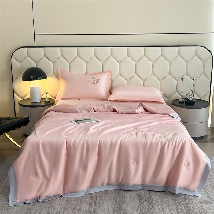 91家纺网 家纺一手货源 找家纺 蕾诺家纺 2025新款水洗真丝夏被纯色宽边夏被 水洗真丝-胭脂粉