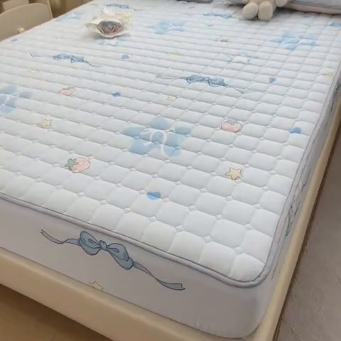 91家纺网 家纺一手货源 找家纺 雯豆家纺 2025四季款新品夹棉床笠三件套水洗棉磨毛小清新印花床垫保护套 心梦