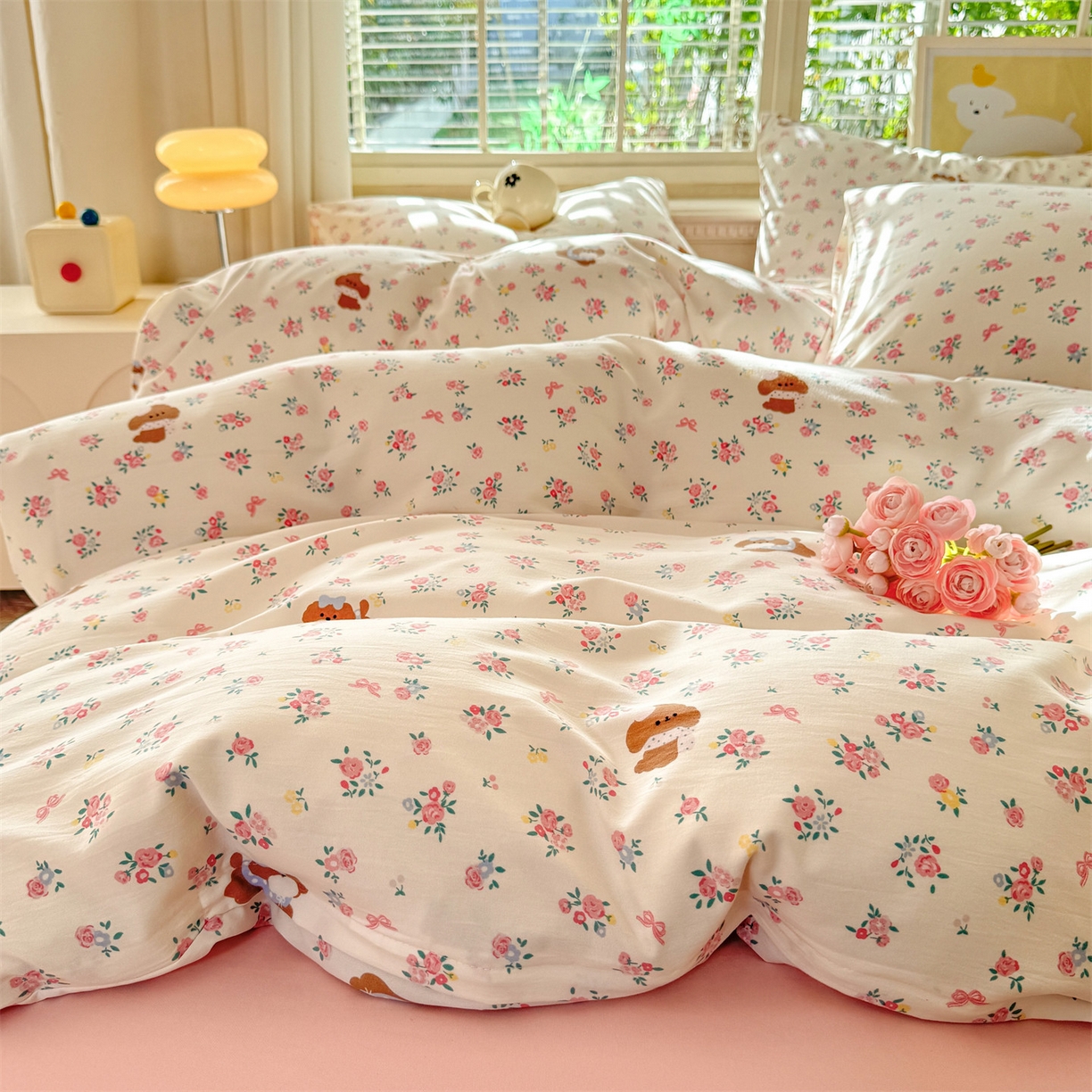 91家纺网 家纺一手货源 找家纺 多品家纺 2025新款超柔双层纱水洗棉单被套 浪漫花园