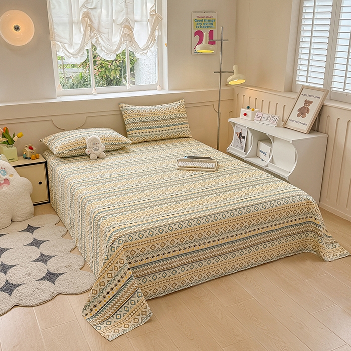 91家纺网 家纺一手货源 找家纺 爱彼家纺  2025新款锦柔老粗布席子凉席床单热卖花型 波西米亚