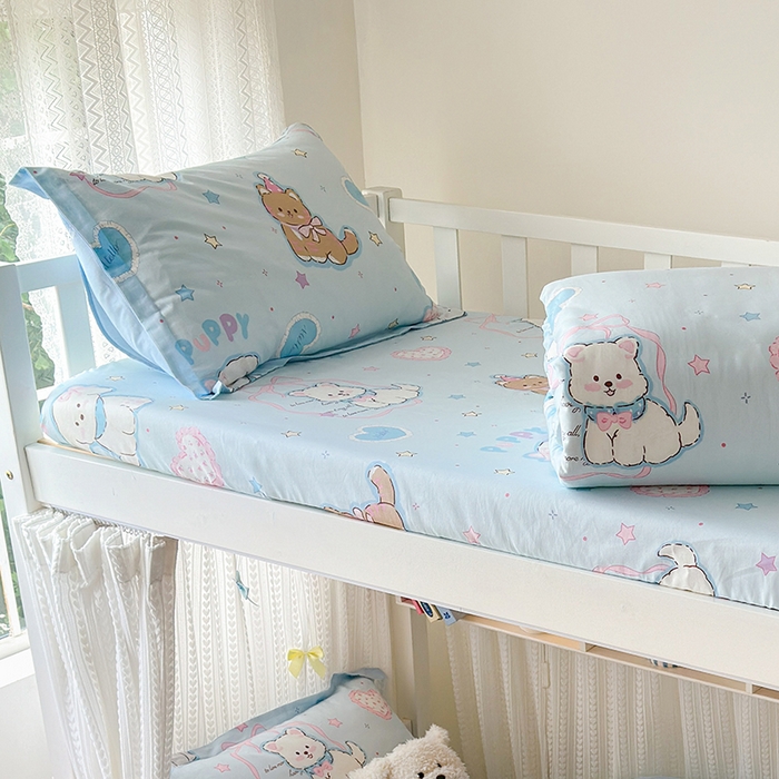 91家纺网 家纺一手货源 找家纺 拾物记 2025新款A类棉学生床笠第二批 椰蓉摩卡-蓝