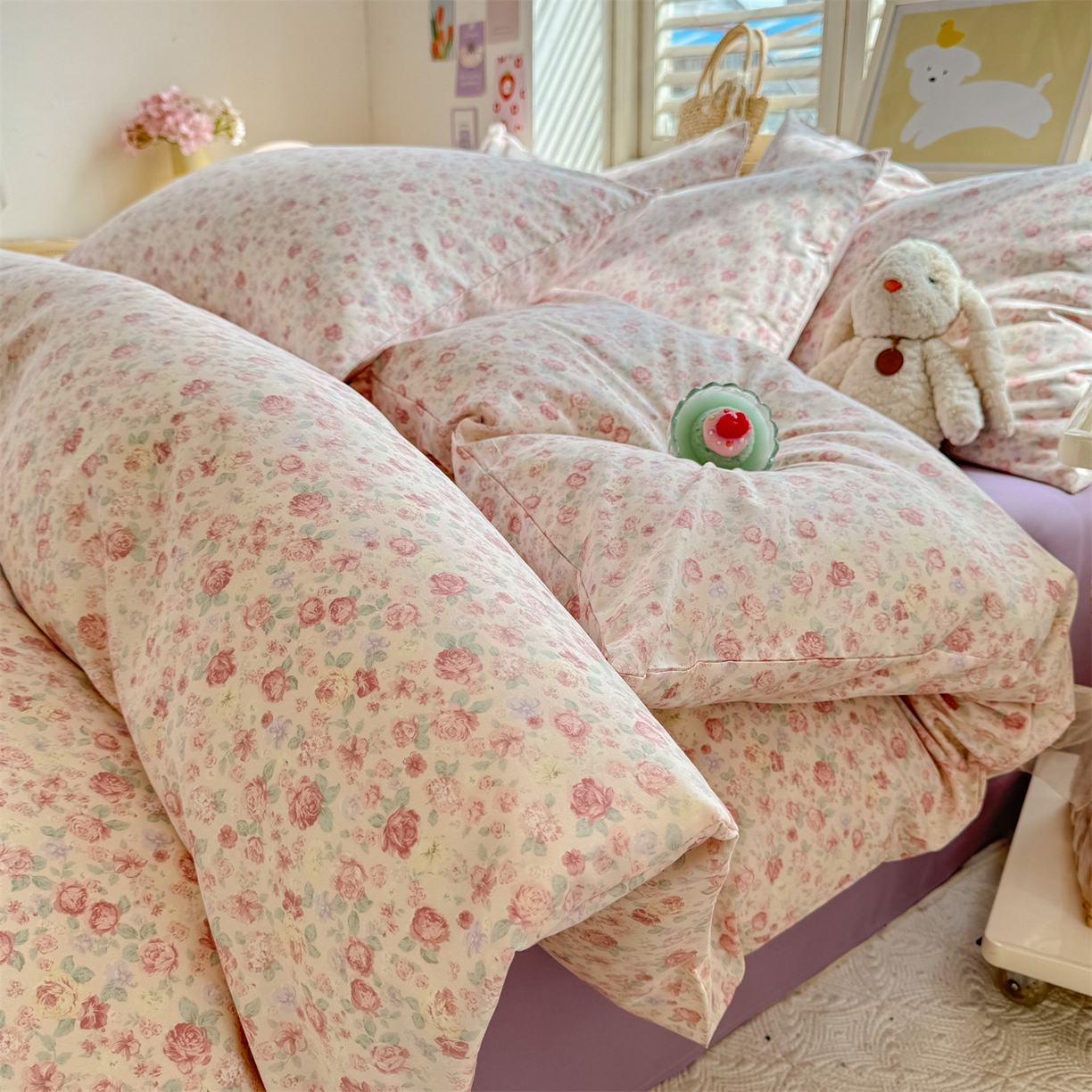 91家纺网 家纺一手货源 找家纺 多品家纺 2025新款超柔双层纱水洗棉单被套 春风觅影