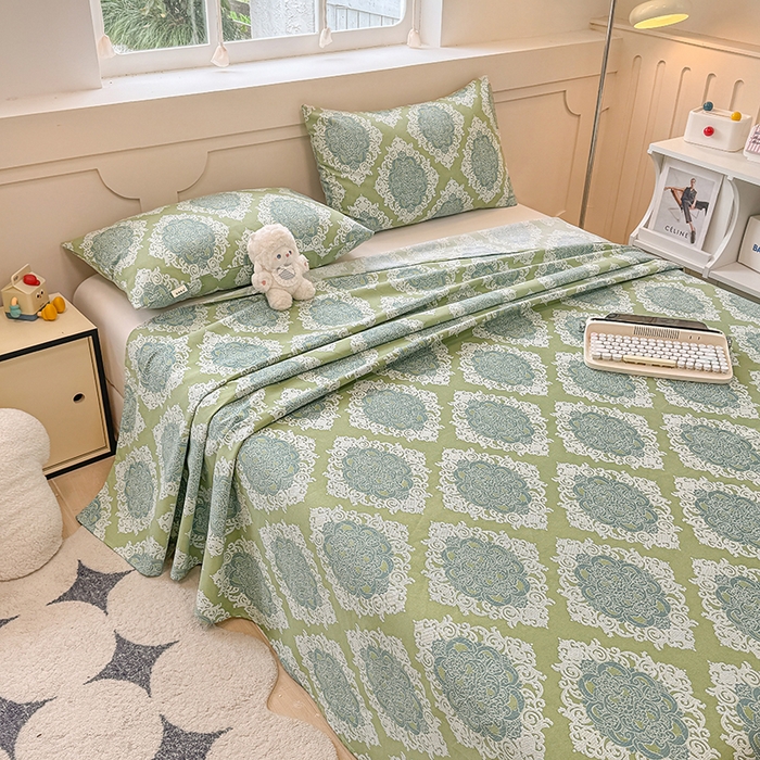 91家纺网 家纺一手货源 找家纺 爱彼家纺  2025新款锦柔老粗布席子凉席床单热卖花型 欧式灰