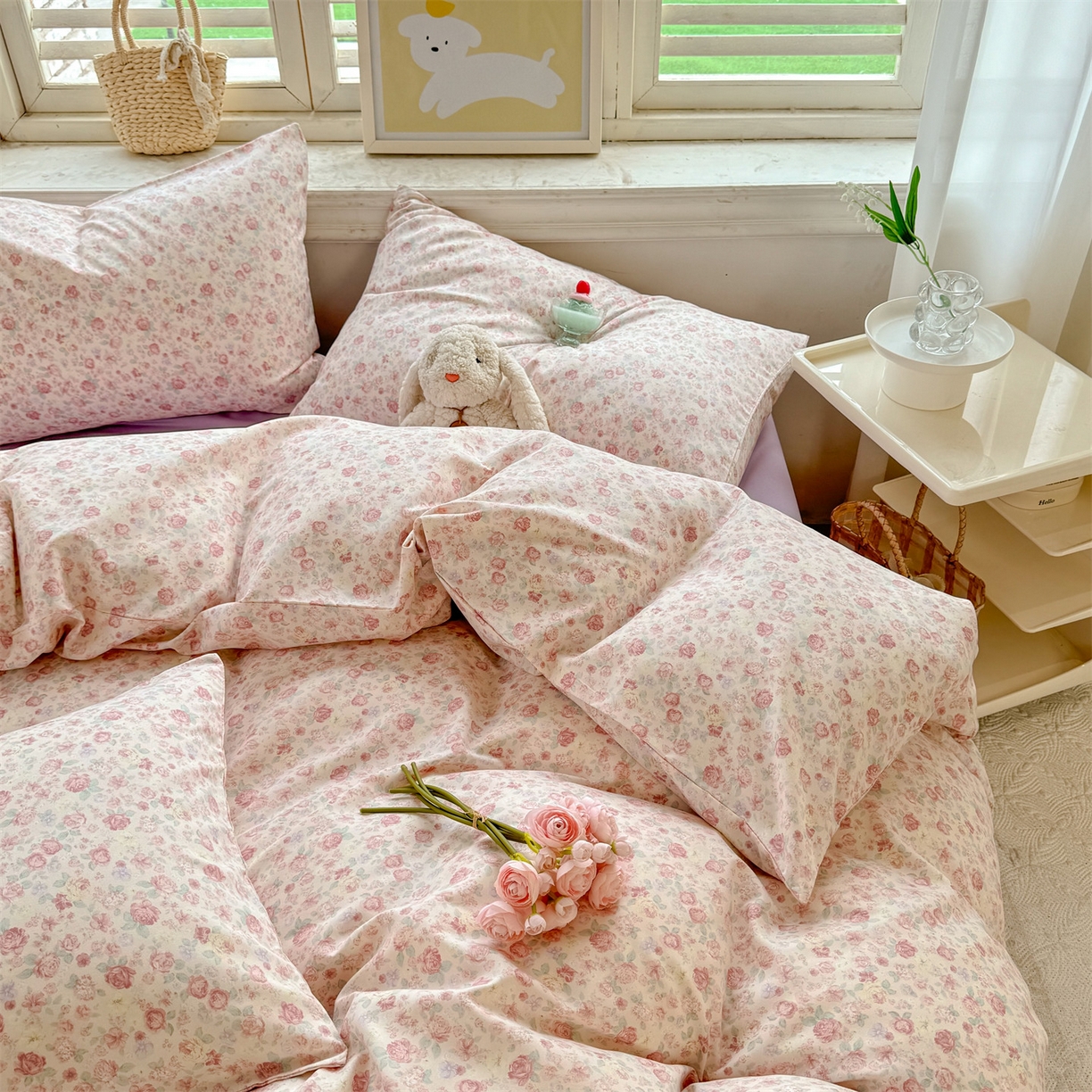 91家纺网 家纺一手货源 找家纺 多品家纺 2025新款超柔双层纱水洗棉单被套 春风觅影