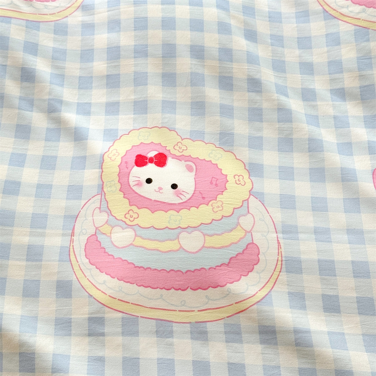 91家纺网 家纺一手货源 找家纺 多品家纺 2025新款超柔双层纱水洗棉单被套 派对猫