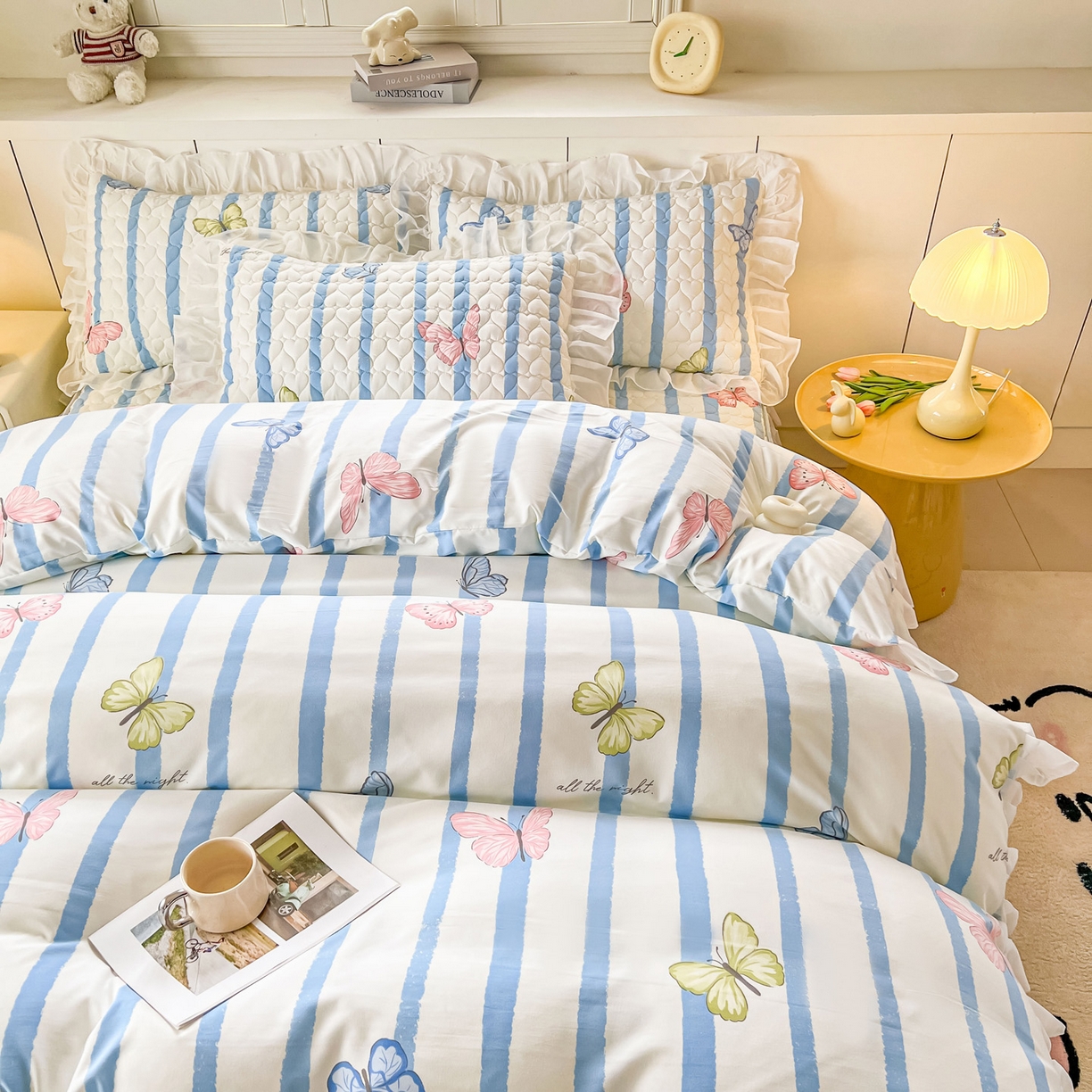 91家纺网 家纺一手货源 找家纺 眠势力 2025新款韩版花边夹棉床笠单件公主风四季款床垫保护套床罩 花蝴蝶