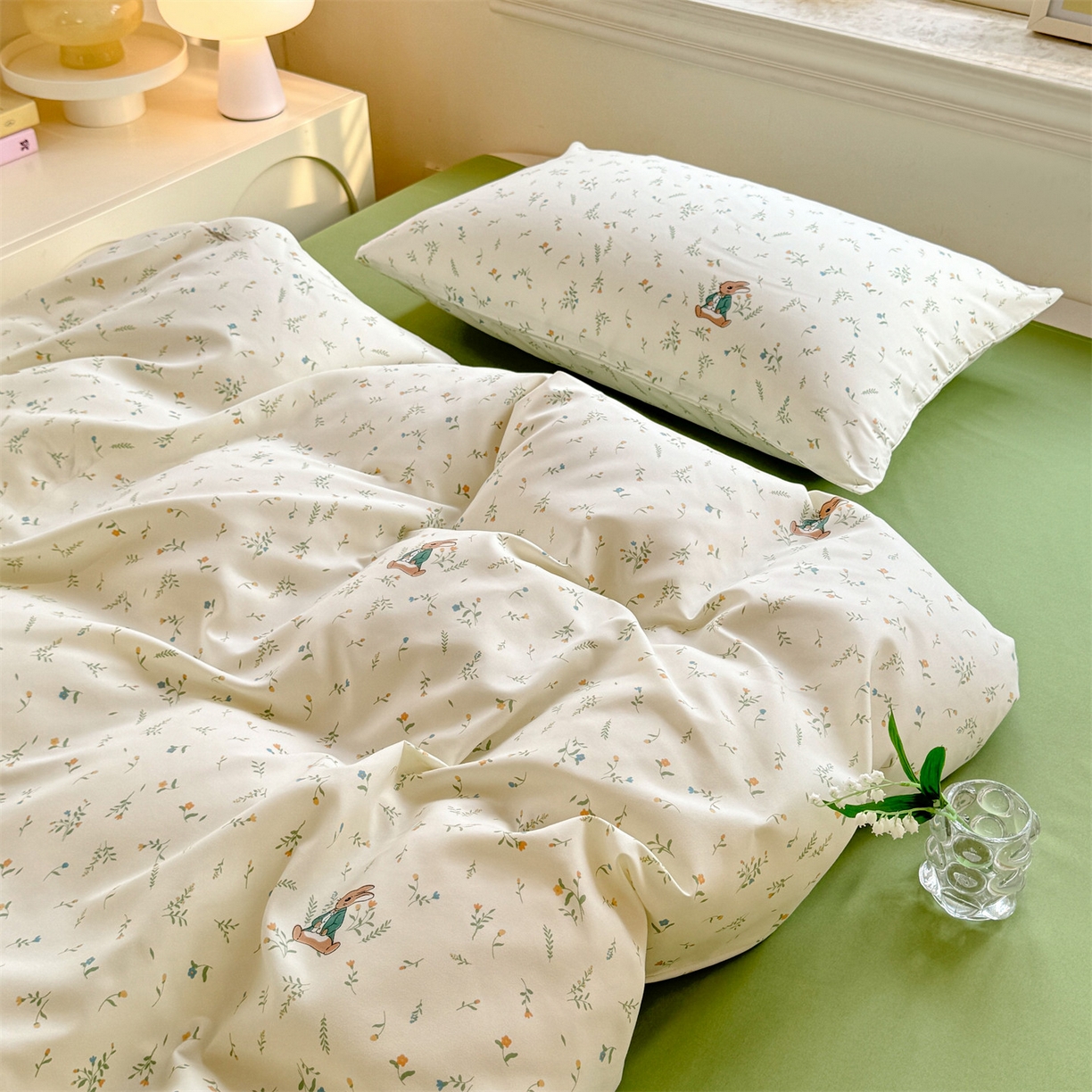 91家纺网 家纺一手货源 找家纺 多品家纺 2025新款超柔双层纱水洗棉单被套 叶雨兔