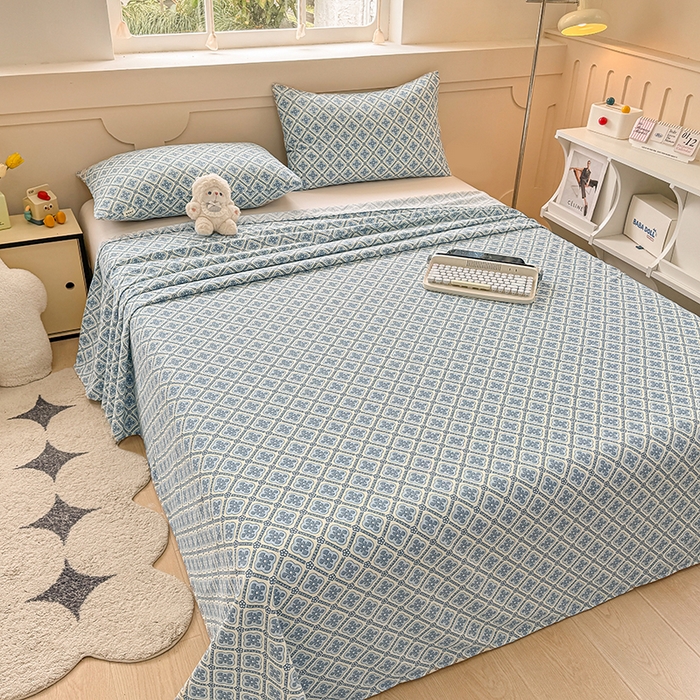 91家纺网 家纺一手货源 找家纺 爱彼家纺  2025新款锦柔老粗布席子凉席床单热卖花型 星格