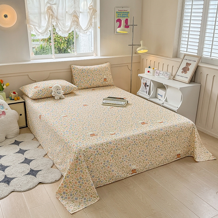 91家纺网 家纺一手货源 找家纺 爱彼家纺  2025新款锦柔老粗布席子凉席床单热卖花型 繁花兔影