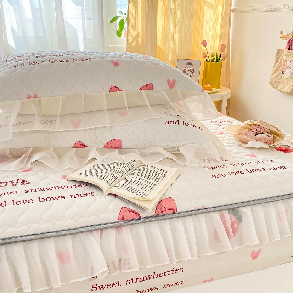 91家纺网 家纺一手货源 找家纺 眠势力 2025新款韩版花边夹棉床笠单件公主风四季款床垫保护套床罩 蝴蝶结