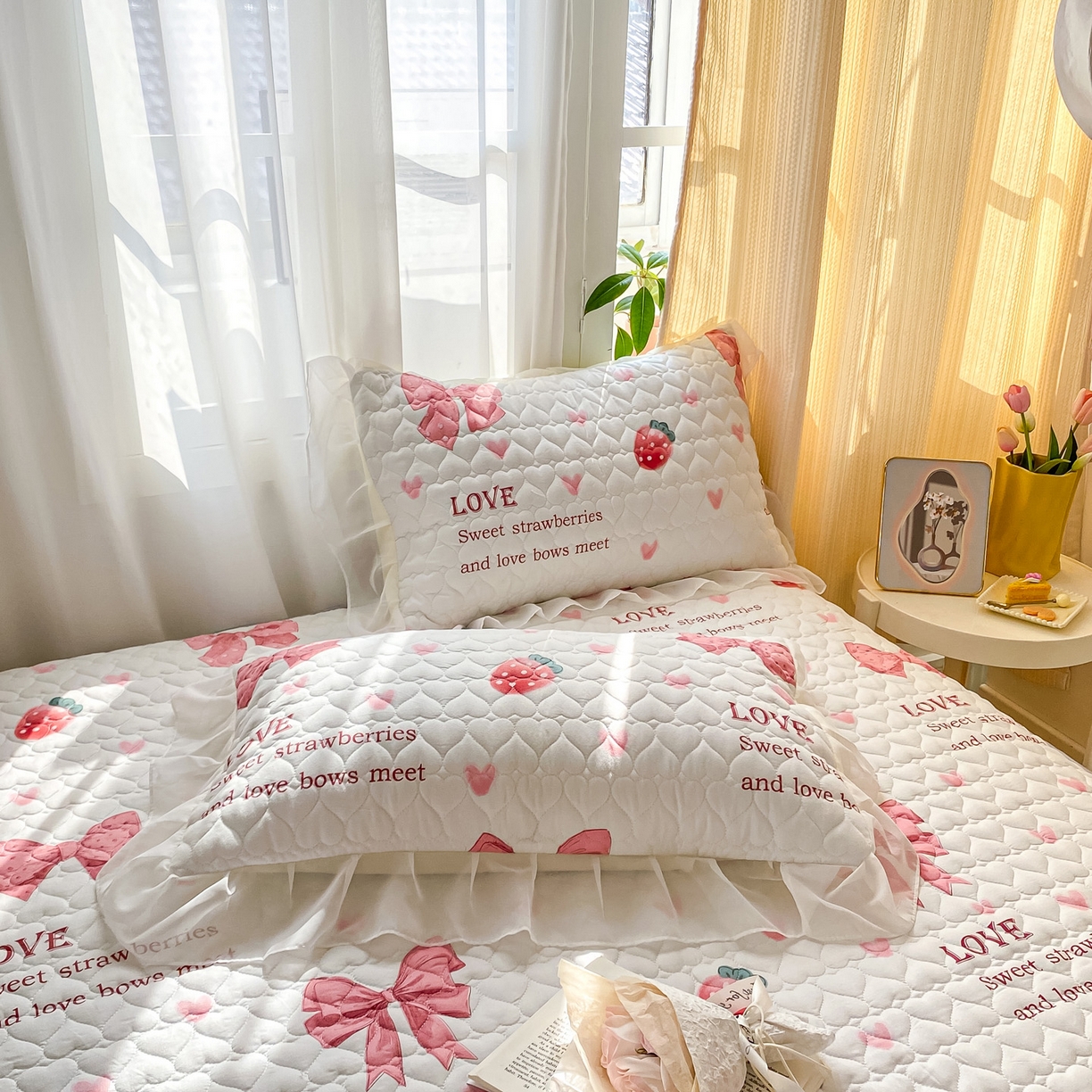 91家纺网 家纺一手货源 找家纺 眠势力 2025新款韩版花边夹棉床笠单件公主风四季款床垫保护套床罩 蝴蝶结