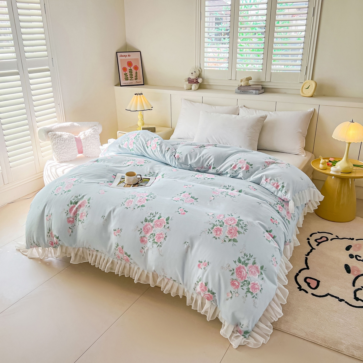 91家纺网 家纺一手货源 找家纺 眠势力 2025新款韩版花边夹棉床笠单件公主风四季款床垫保护套床罩 春风徐来