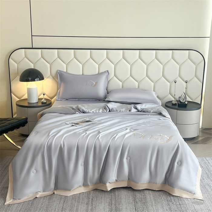 91家纺网 家纺一手货源 找家纺 蕾诺家纺 2025新款水洗真丝夏被纯色宽边夏被 水洗真丝-梦幻银