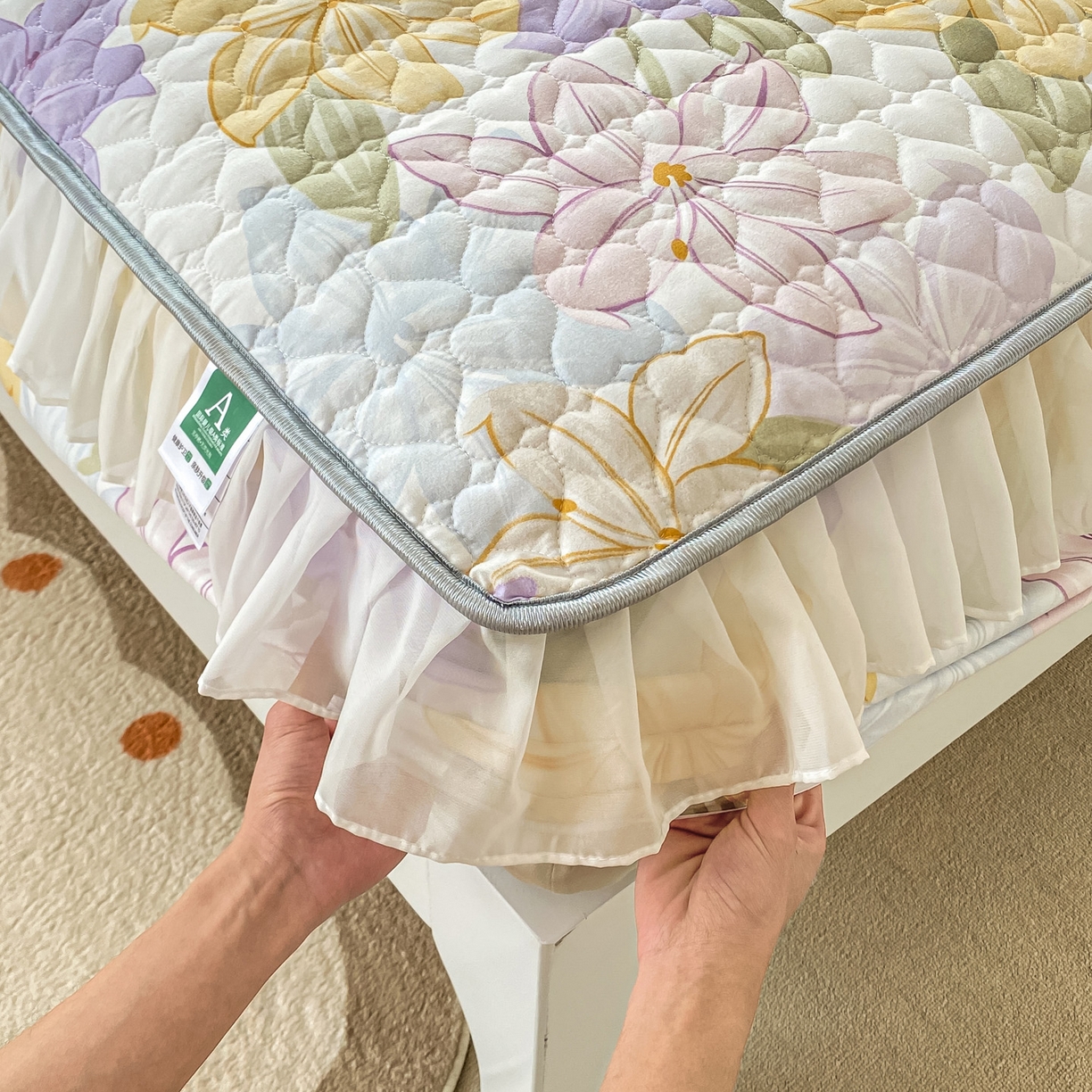 91家纺网 家纺一手货源 找家纺 眠势力 2025新款韩版花边夹棉床笠单件公主风四季款床垫保护套床罩 花相依