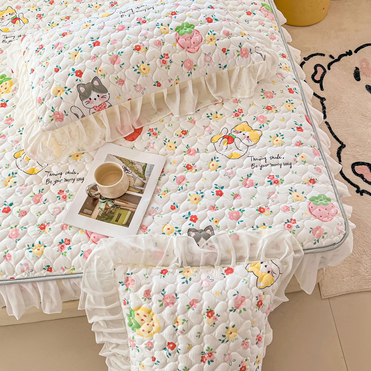 91家纺网 家纺一手货源 找家纺 眠势力 2025新款韩版花边夹棉床笠单件公主风四季款床垫保护套床罩 喵喵宝贝