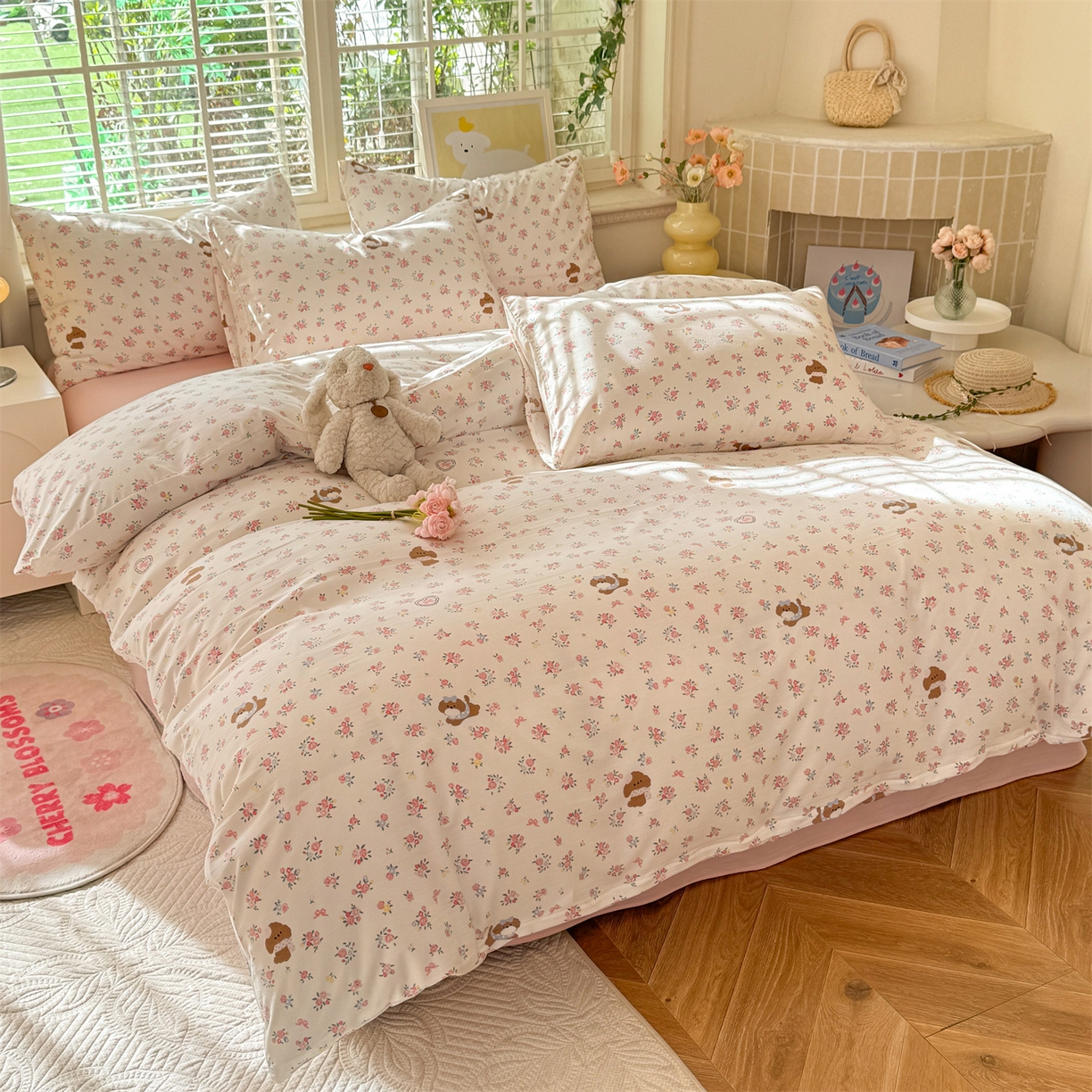 91家纺网 家纺一手货源 找家纺 多品家纺 2025新款超柔双层纱水洗棉单被套 浪漫花园