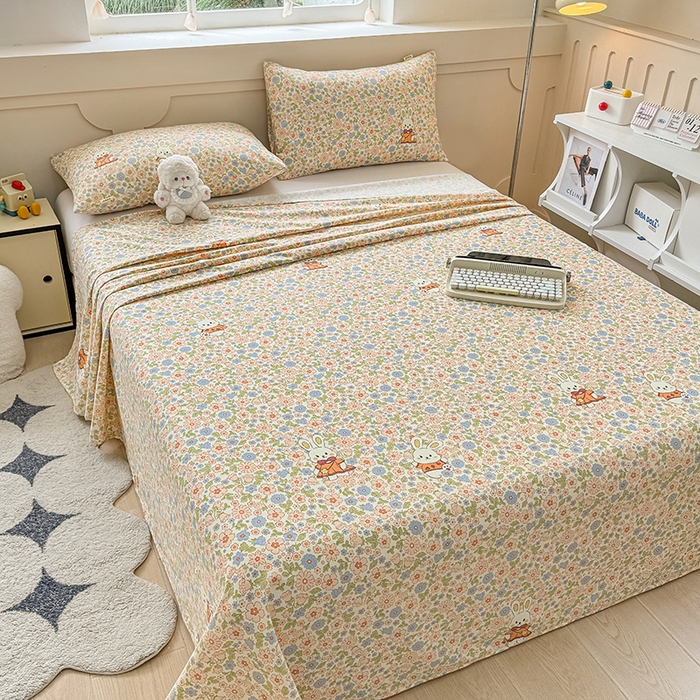 91家纺网 家纺一手货源 找家纺 爱彼家纺  2025新款锦柔老粗布席子凉席床单热卖花型 繁花兔影