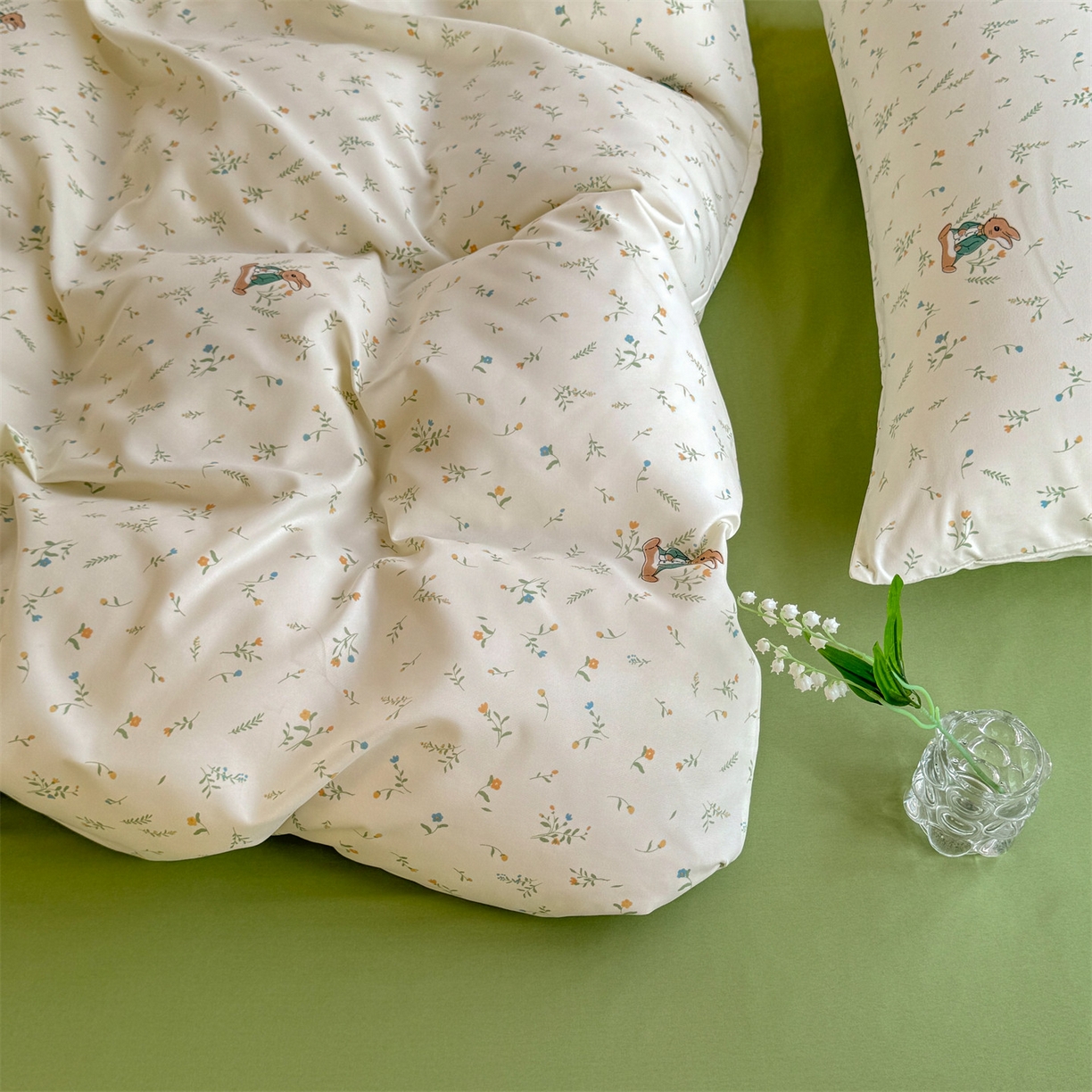 91家纺网 家纺一手货源 找家纺 多品家纺 2025新款超柔双层纱水洗棉单被套 叶雨兔