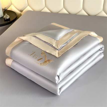 蕾诺家纺 2025新款水洗真丝夏被纯色宽边夏被 水洗真丝-梦幻银