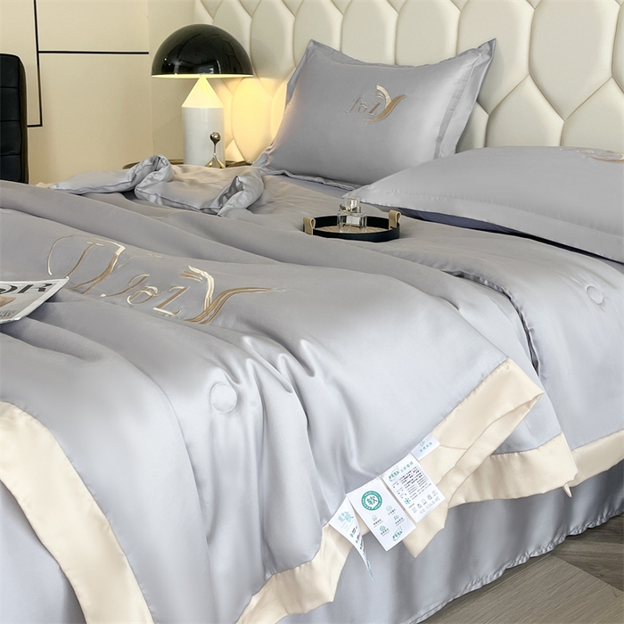 91家纺网 家纺一手货源 找家纺 蕾诺家纺 2025新款水洗真丝夏被纯色宽边夏被 水洗真丝-梦幻银