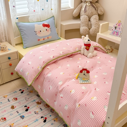 沐辰 2025新款全棉双层纱A类贝壳边学生床三件套 蓝色小猫