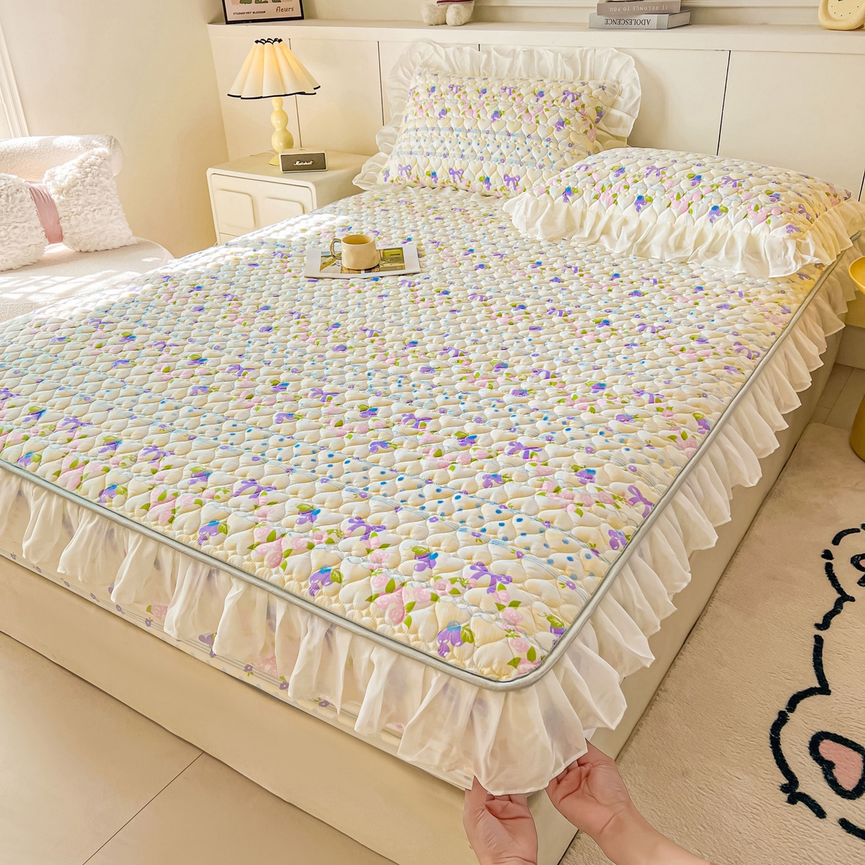 91家纺网 家纺一手货源 找家纺 眠势力 2025新款韩版花边夹棉床笠单件公主风四季款床垫保护套床罩 半旧时光