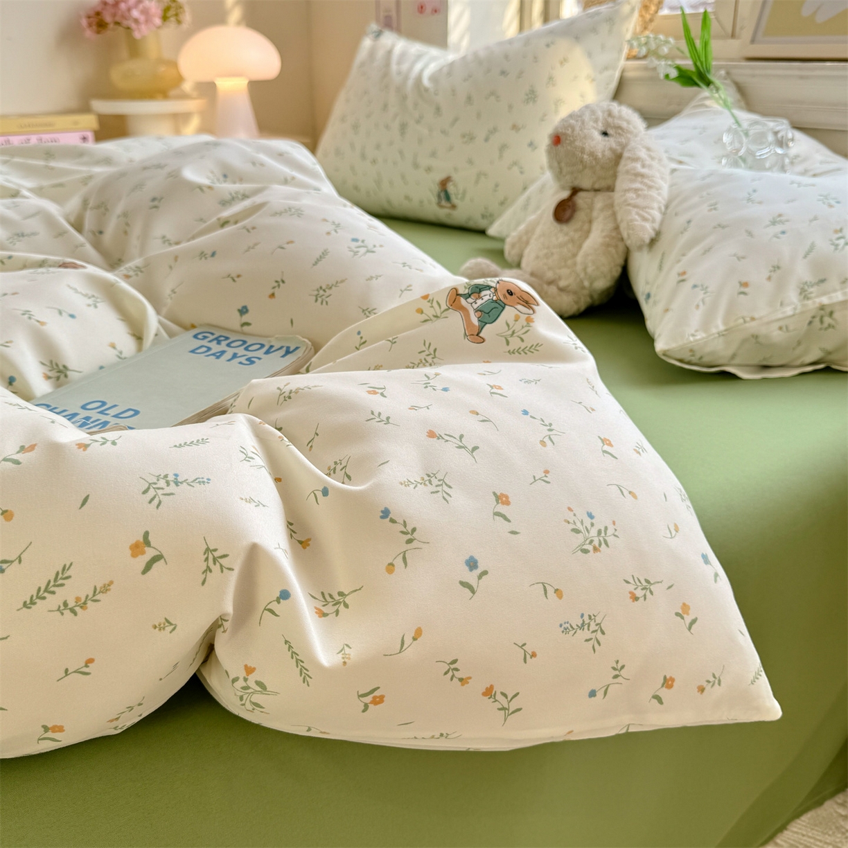 91家纺网 家纺一手货源 找家纺 多品家纺 2025新款超柔双层纱水洗棉单被套 叶雨兔