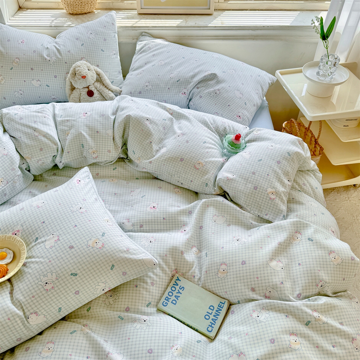 91家纺网 家纺一手货源 找家纺 多品家纺 2025新款超柔双层纱水洗棉单被套 可可狗