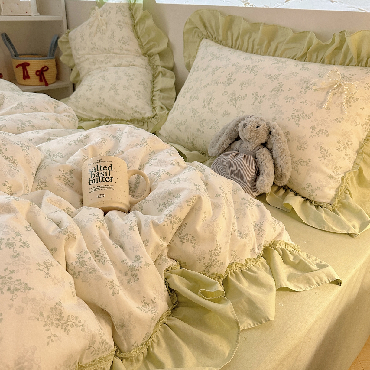 91家纺网 家纺一手货源 找家纺 瑞莱 2025新款纯棉全棉印花13372 甜美风四件套 花边春风里