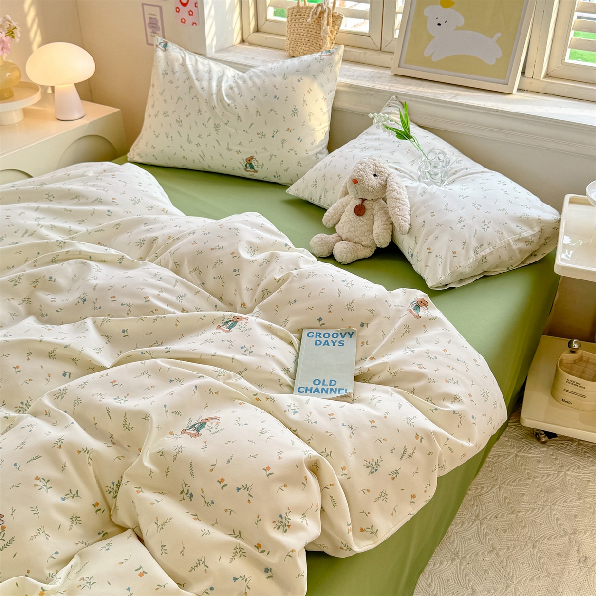 91家纺网 家纺一手货源 找家纺 多品家纺 2025新款超柔双层纱水洗棉单被套 叶雨兔