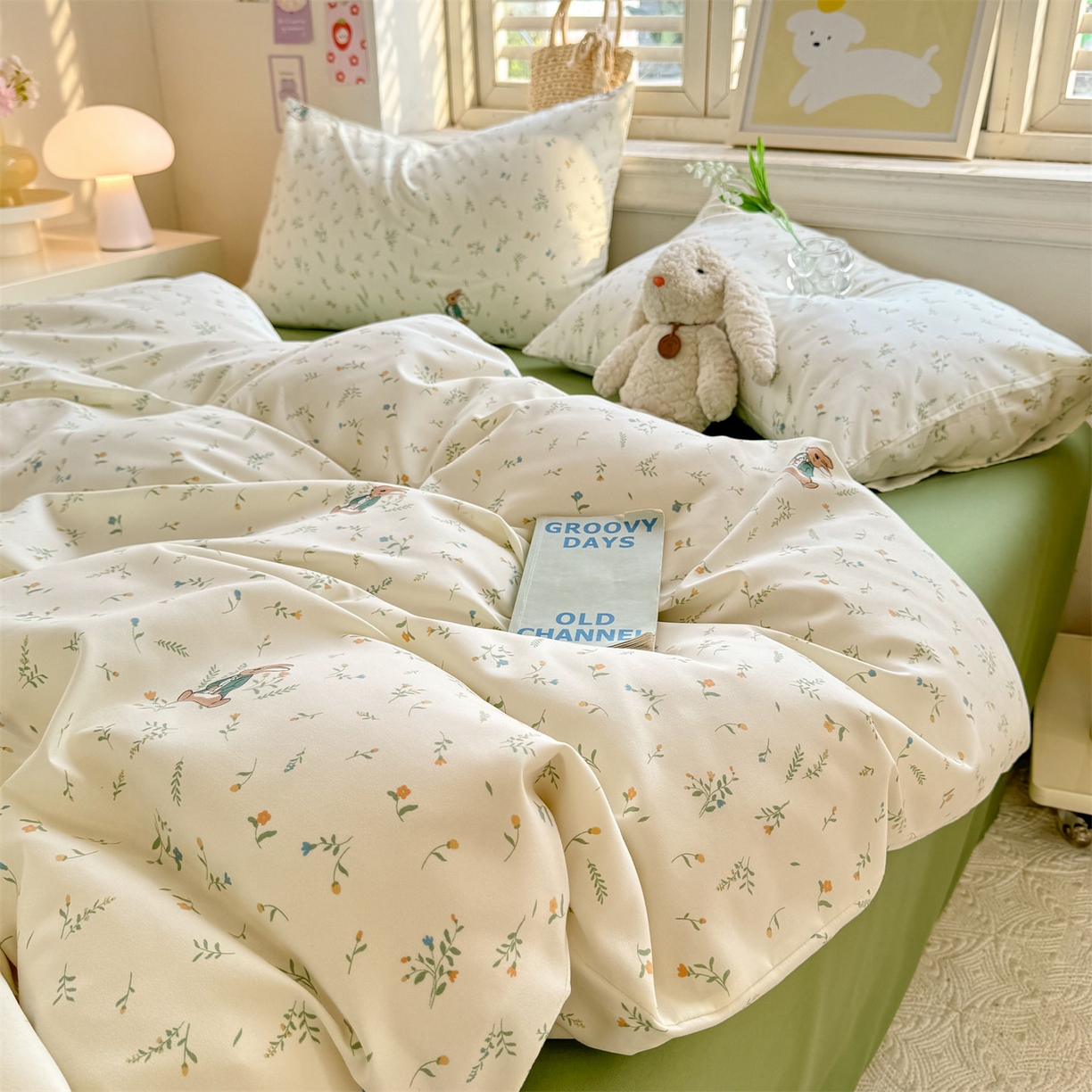 91家纺网 家纺一手货源 找家纺 多品家纺 2025新款超柔双层纱水洗棉单被套 叶雨兔