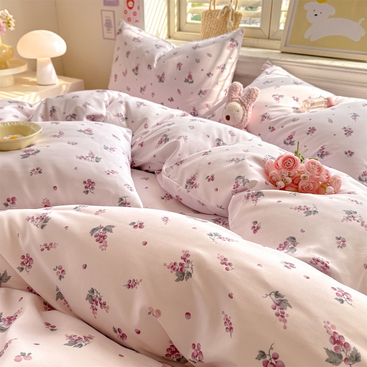 91家纺网 家纺一手货源 找家纺 多品家纺 2025新款超柔双层纱水洗棉单被套 紫葡萄