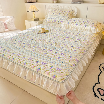 91家纺网 家纺一手货源 找家纺 眠势力 2025新款韩版花边夹棉床笠单件公主风四季款床垫保护套床罩 半旧时光