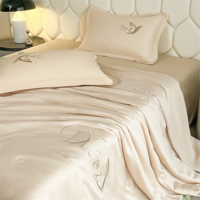 91家纺网 家纺一手货源 找家纺 蕾诺家纺 2025新款水洗真丝夏被纯色宽边夏被 水洗真丝-香槟金