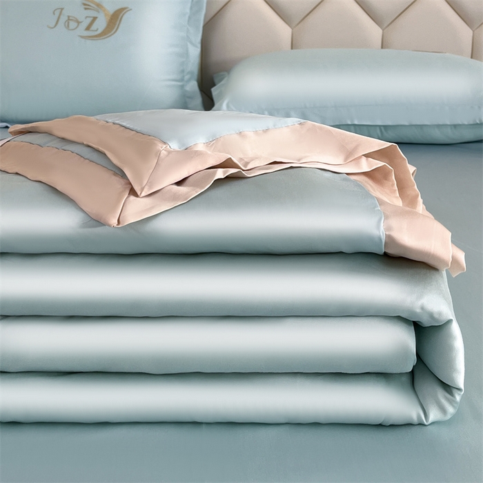 91家纺网 家纺一手货源 找家纺 蕾诺家纺 2025新款水洗真丝夏被纯色宽边夏被 水洗真丝-繁星蓝