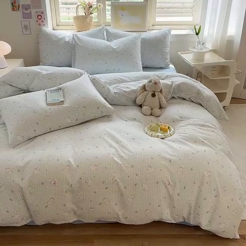 91家纺网 家纺一手货源 找家纺 多品家纺 2025新款超柔双层纱水洗棉单被套 可可狗