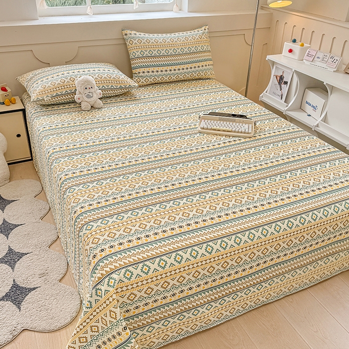 91家纺网 家纺一手货源 找家纺 爱彼家纺  2025新款锦柔老粗布席子凉席床单热卖花型 波西米亚