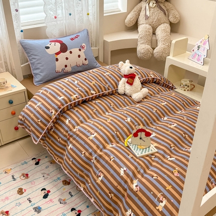 沐辰 2025新款全棉双层纱A类贝壳边学生床三件套 斑点狗