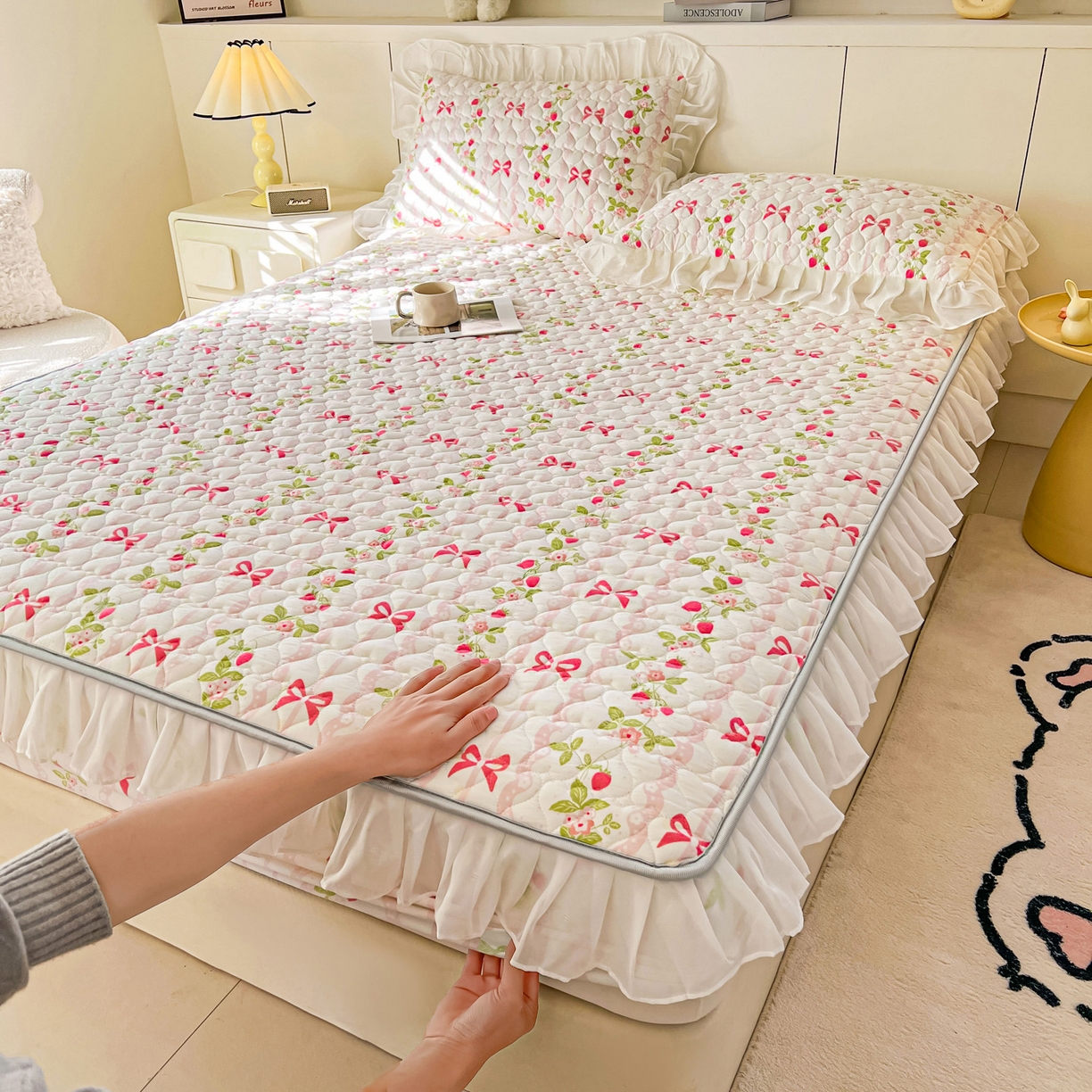 91家纺网 家纺一手货源 找家纺 （总）眠势力 2025新款韩版花边夹棉床笠单件公主风四季款床垫保护套床罩