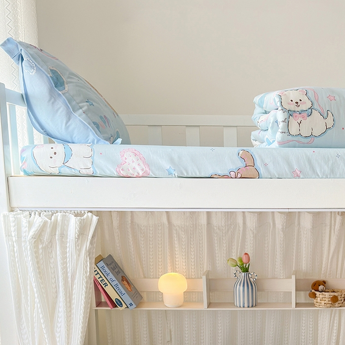 91家纺网 家纺一手货源 找家纺 拾物记 2025新款A类棉学生床笠第二批 椰蓉摩卡-蓝