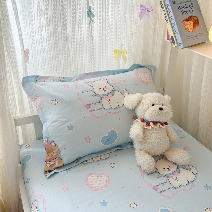 91家纺网 家纺一手货源 找家纺 拾物记 2025新款A类棉学生床笠第二批 椰蓉摩卡-蓝