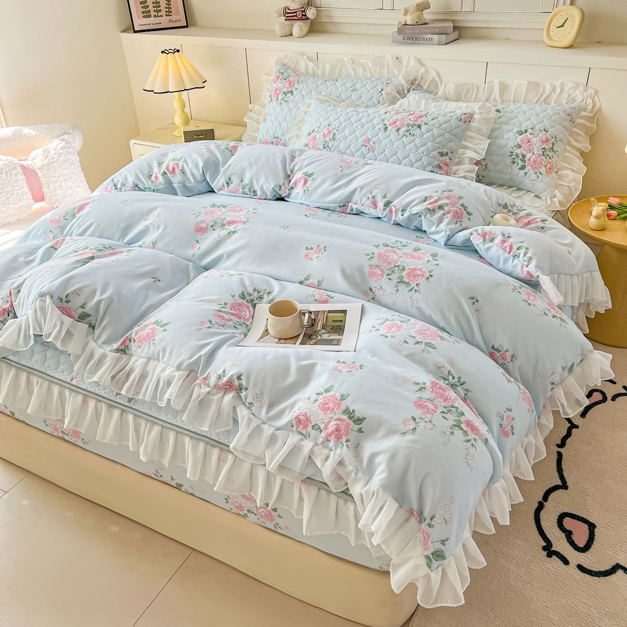 91家纺网 家纺一手货源 找家纺 眠势力 2025新款韩版花边夹棉床笠单件公主风四季款床垫保护套床罩 春风徐来