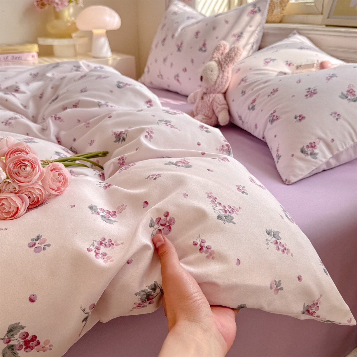 91家纺网 家纺一手货源 找家纺 多品家纺 2025新款超柔双层纱水洗棉单被套 紫葡萄