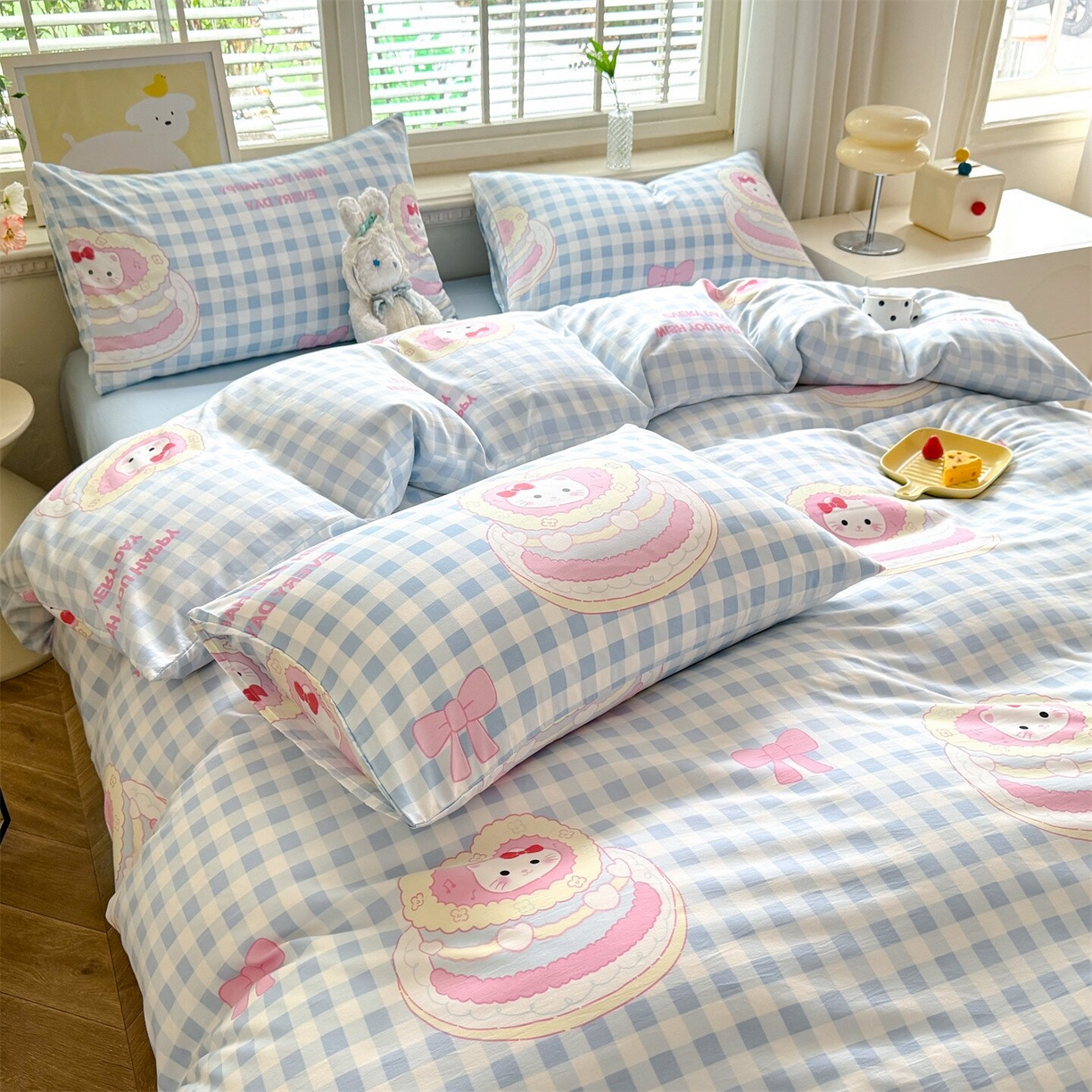 91家纺网 家纺一手货源 找家纺 多品家纺 2025新款超柔双层纱水洗棉单被套 派对猫