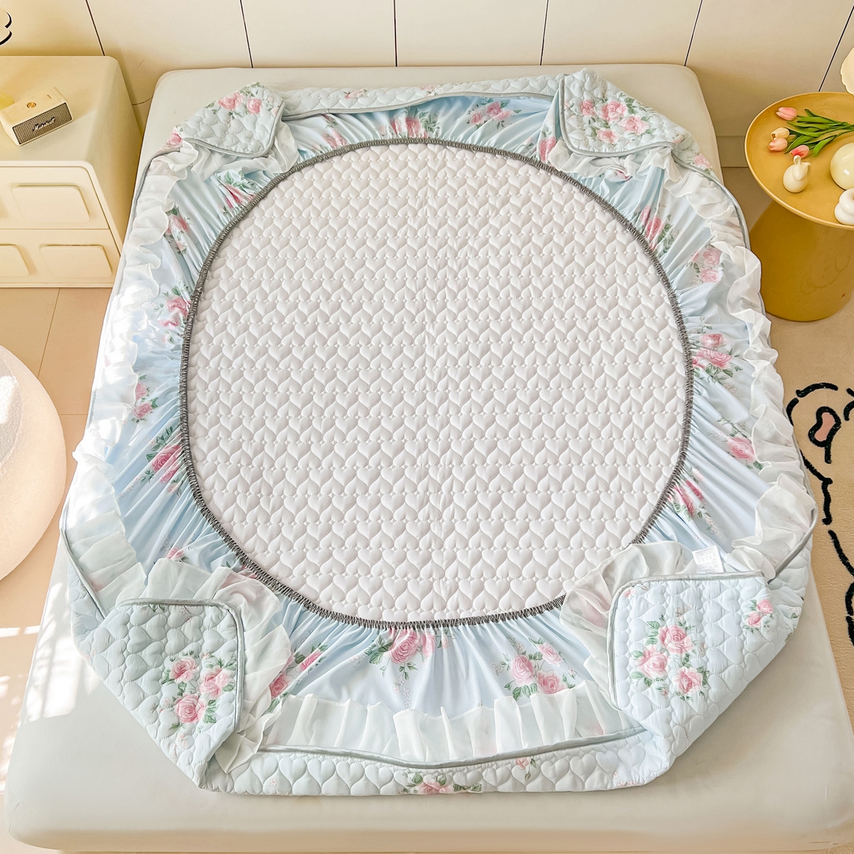 91家纺网 家纺一手货源 找家纺 眠势力 2025新款韩版花边夹棉床笠单件公主风四季款床垫保护套床罩 春风徐来