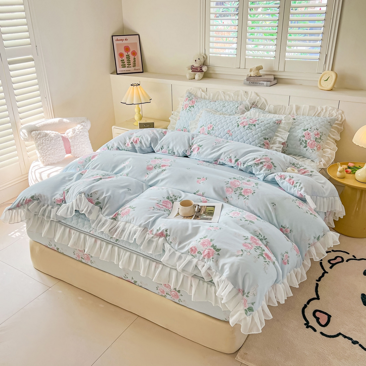 91家纺网 家纺一手货源 找家纺 眠势力 2025新款韩版花边夹棉床笠单件公主风四季款床垫保护套床罩 春风徐来