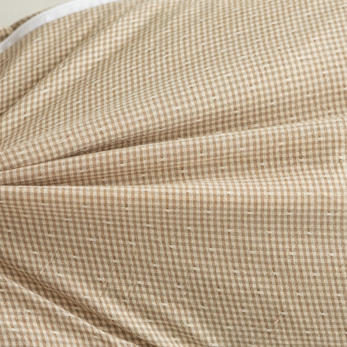 91家纺网 家纺一手货源 找家纺 萌番宝 2025新款A类水洗棉全棉三角方格二合一组合荞麦枕头草本清香荞麦腰枕 卡其色三角46*16+方枕46*28