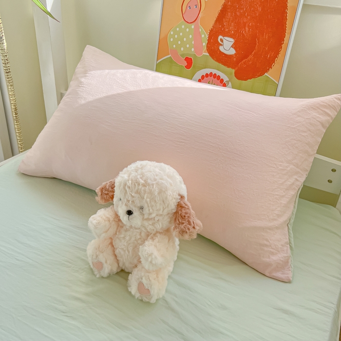 91家纺网 家纺一手货源 找家纺 韩巢家纺 2025新款纯色水洗棉寝室上下铺三件套学生宿舍床上三件套 水洗棉浅粉绿