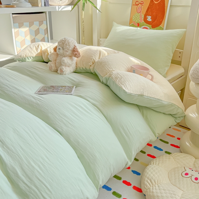 91家纺网 家纺一手货源 找家纺 （总）韩巢家纺 2025新款纯色水洗棉寝室上下铺三件套学生宿舍床上三件套