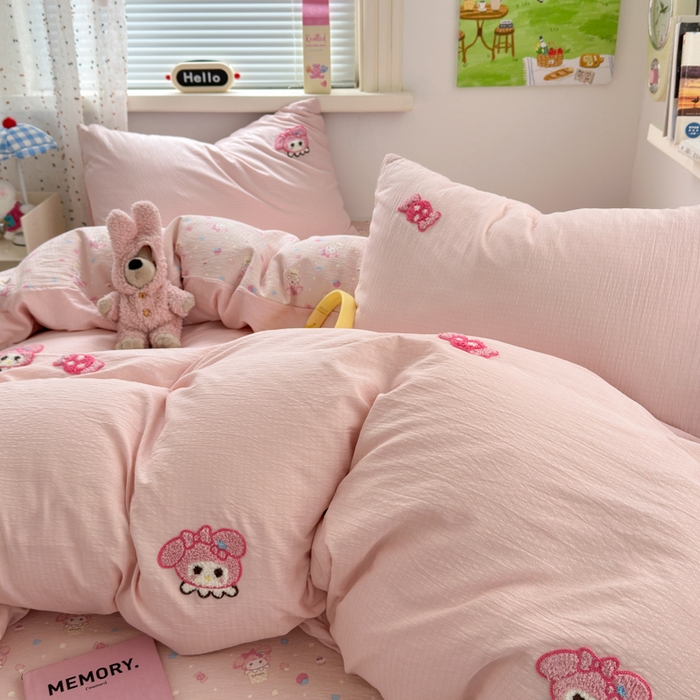 91家纺网 家纺一手货源 找家纺 三元色 2025新款云感毛巾绣四件套 糖果小美